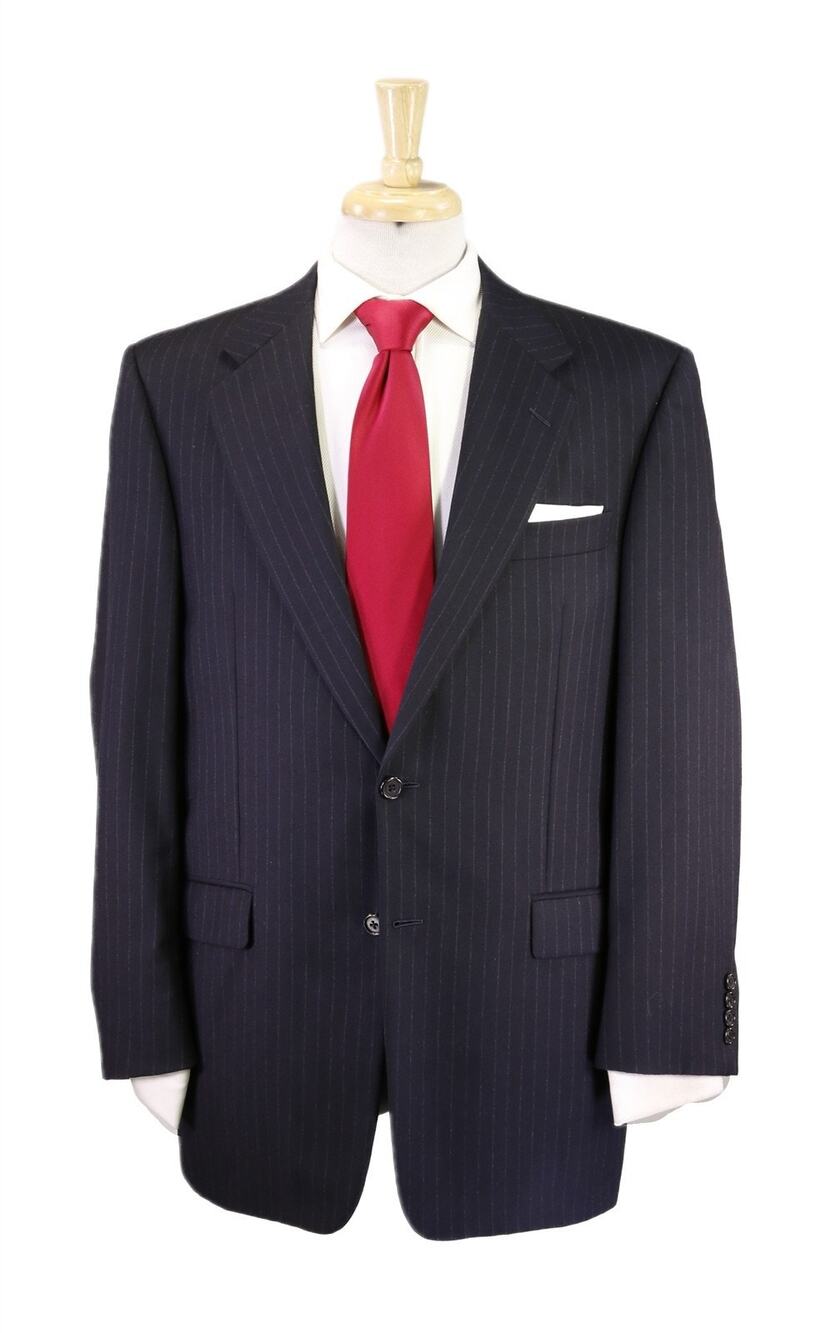 Hickey Freeman Navy Blue Chalkstripe Wool Cashmere Fleece 2-Btn Suit 40R